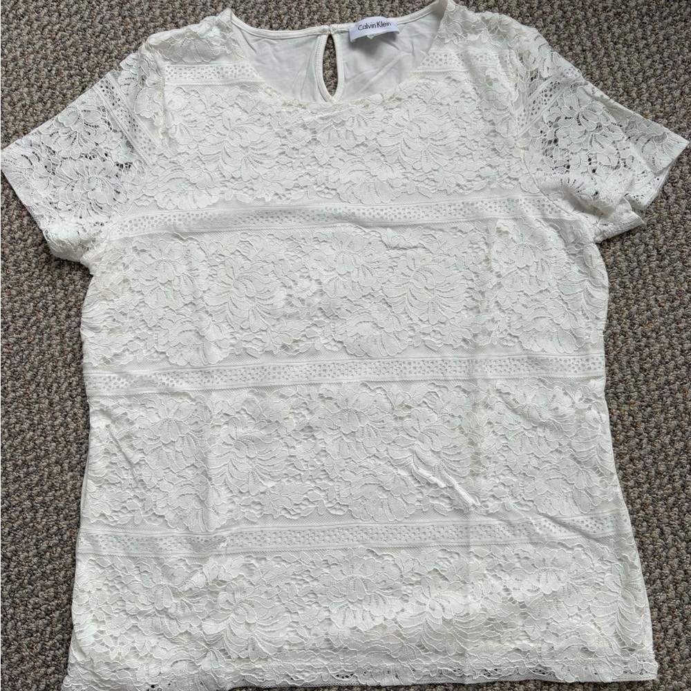 Calvin Klein Women's Cream Lace Blouse